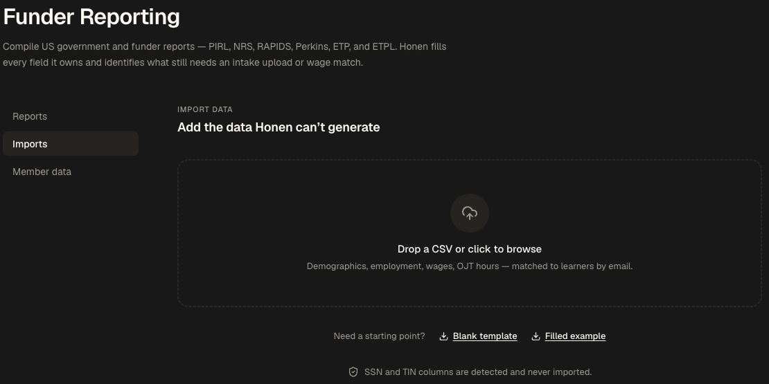 CSV import entry point and templates