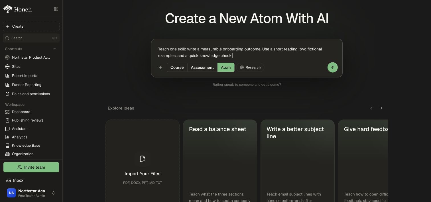 The Atom composer with one measurable-outcome skill