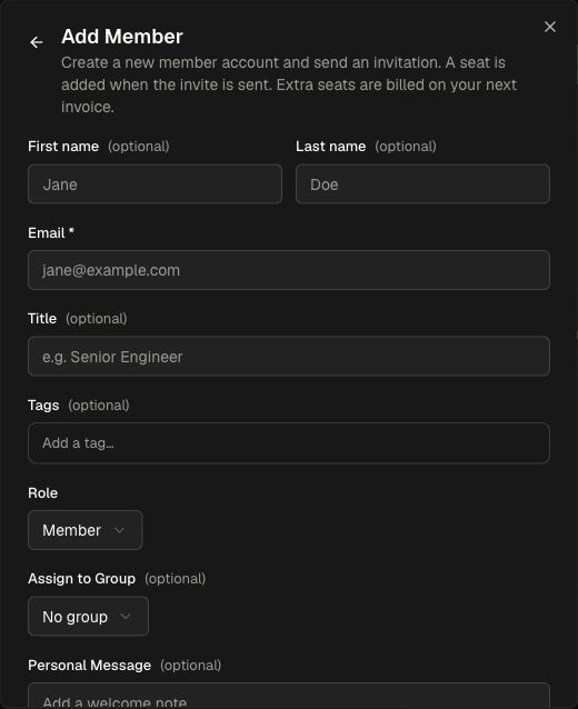Member invitation fields