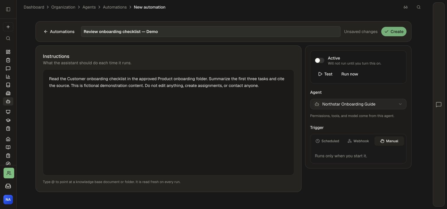 Manual automation with a selected Agent and read-only instructions