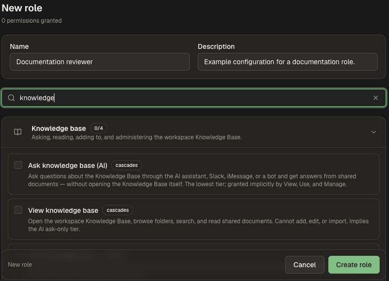 Search Knowledge Base permissions in a new role
