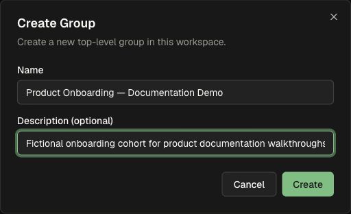 Create a fictional onboarding group