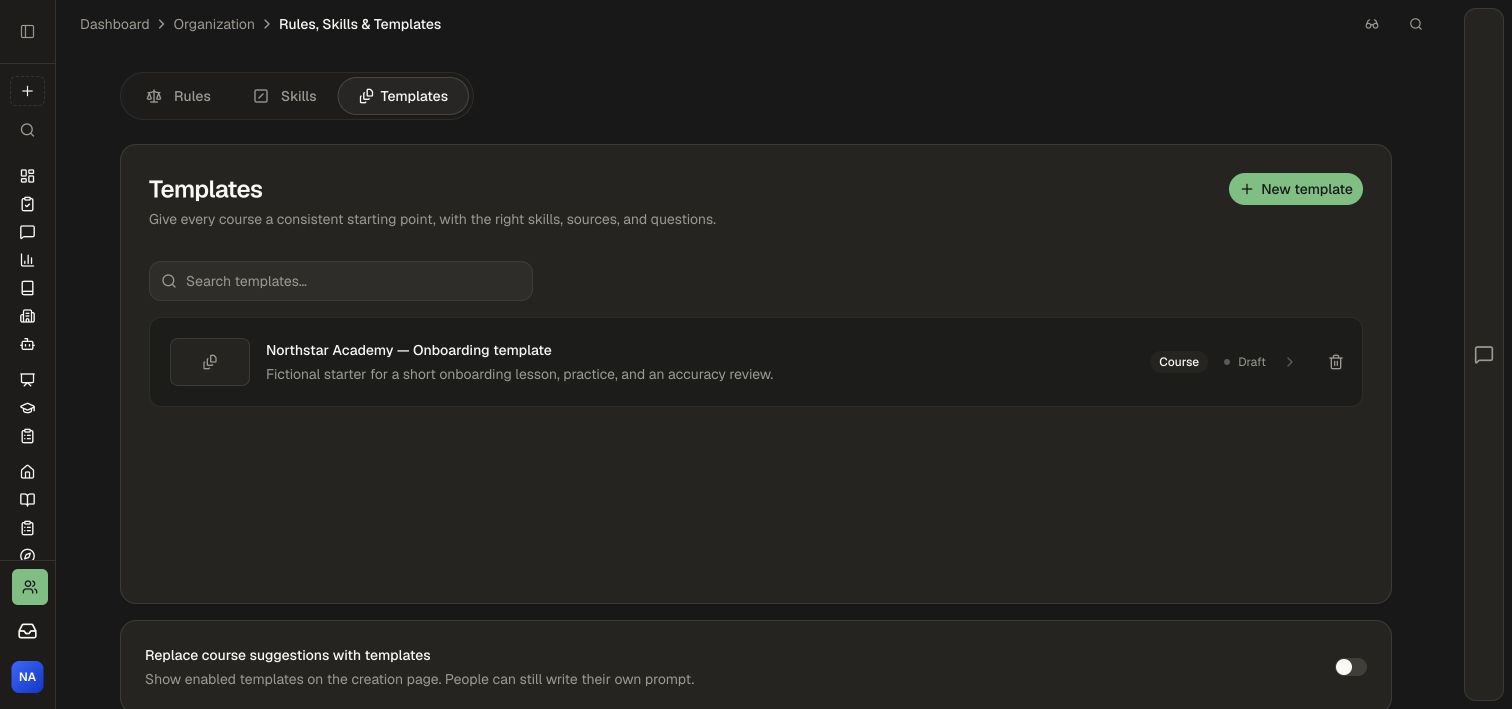 The fictional onboarding template saved in the Templates library