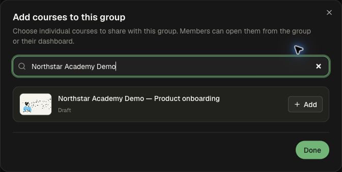Add the fictional onboarding course to the group's content library