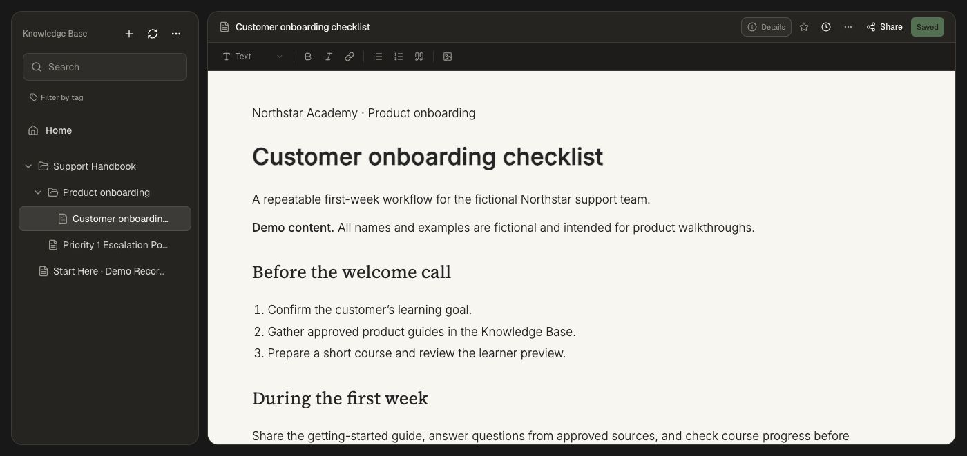A saved fictional customer onboarding checklist