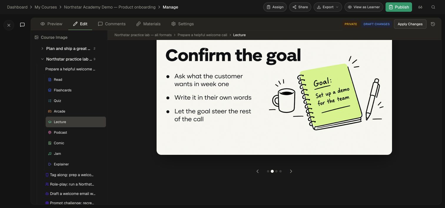 Preview the Confirm the goal slide in Learner View