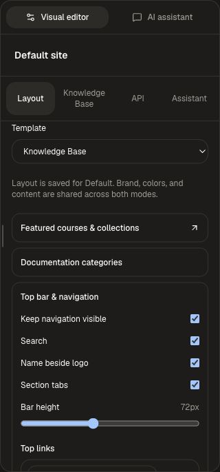 Default Site navigation controls