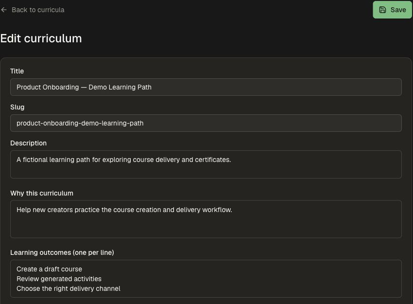 The saved fictional curriculum details
