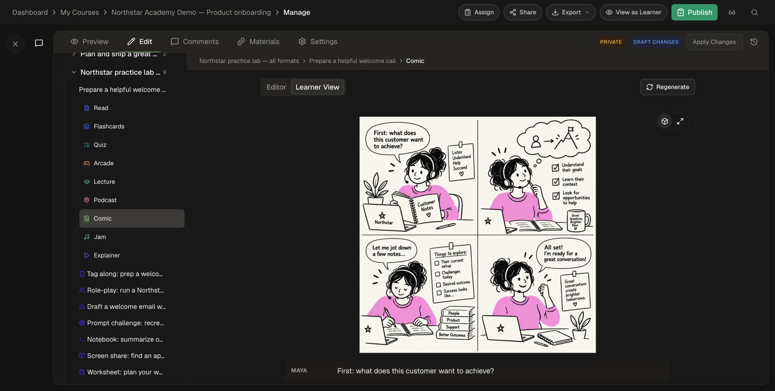 The demo comic displayed in flat learner view