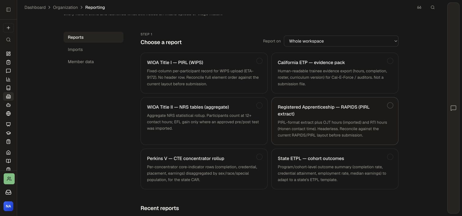 Choose a report and its cohort