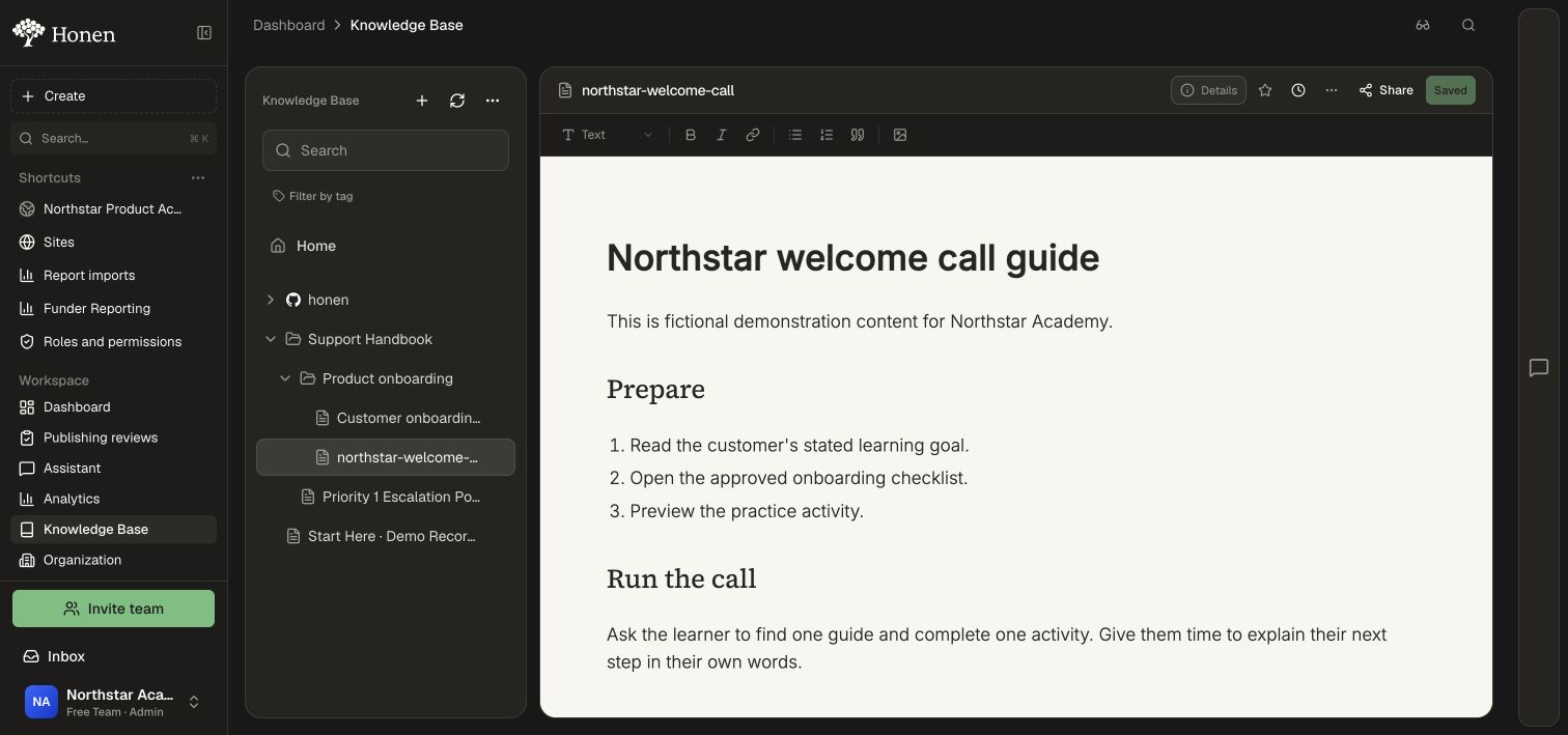 A fictional Markdown file after import into Product onboarding
