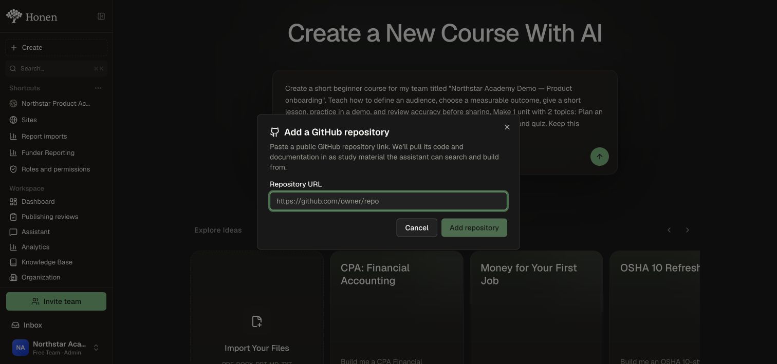 The public-repository course import dialog