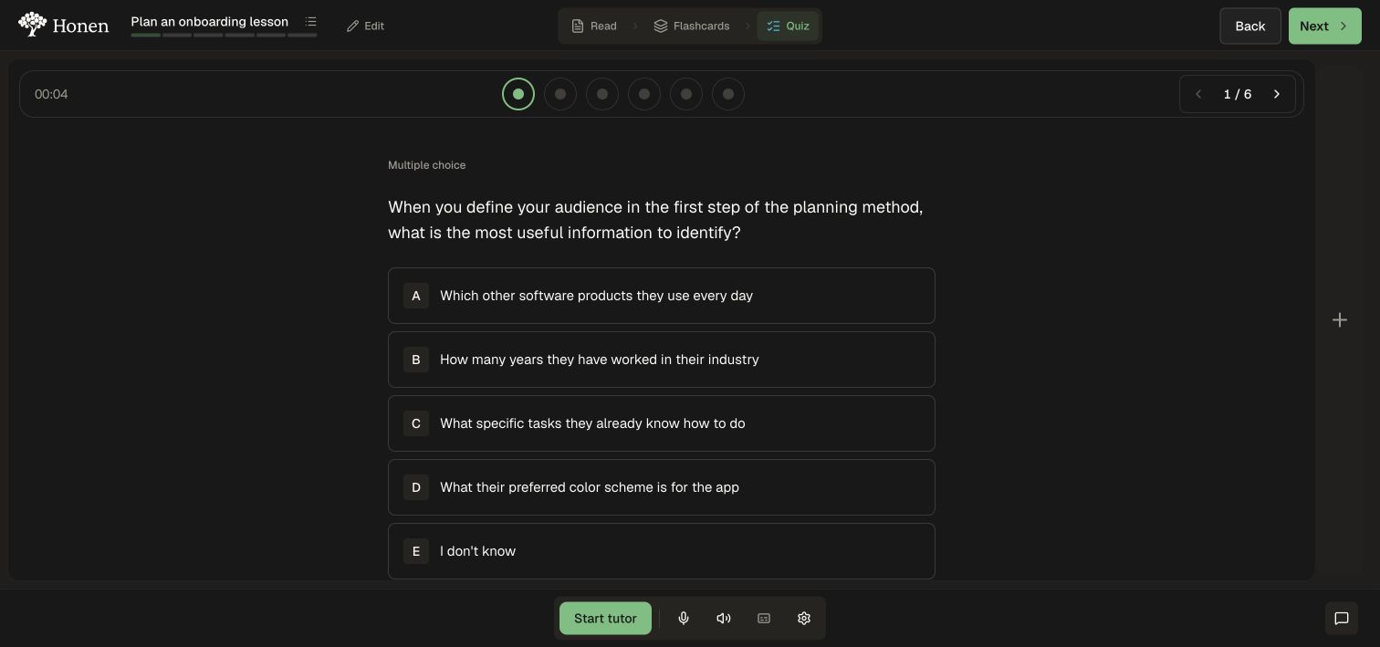 A multiple-choice question in the demo quiz