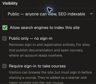 Site visibility and sign-in controls