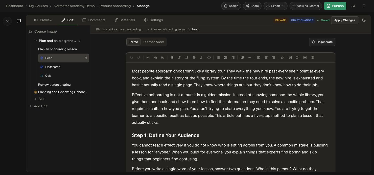 The reading editor and formatting toolbar