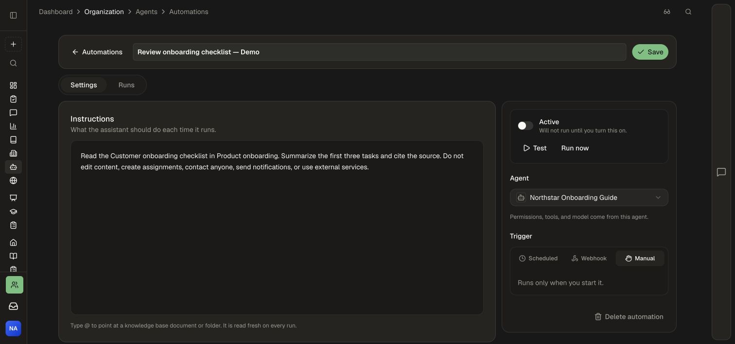 Saved manual automation with Active off and the read-only task