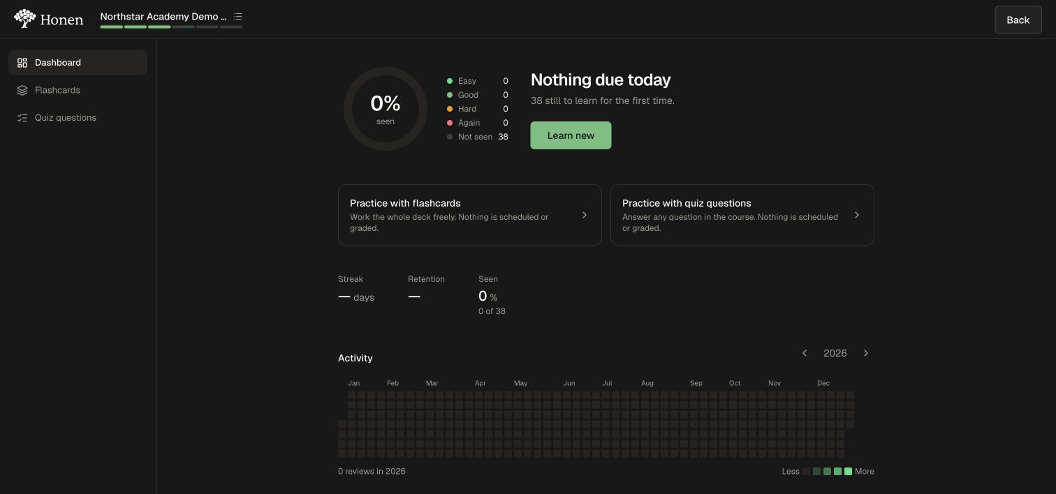 The demo Study bank before its first review