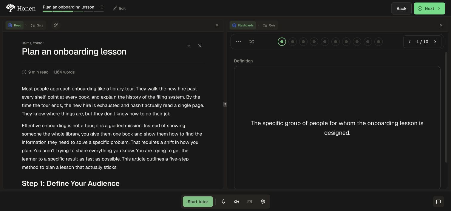 Reading beside flashcards in the Northstar demo