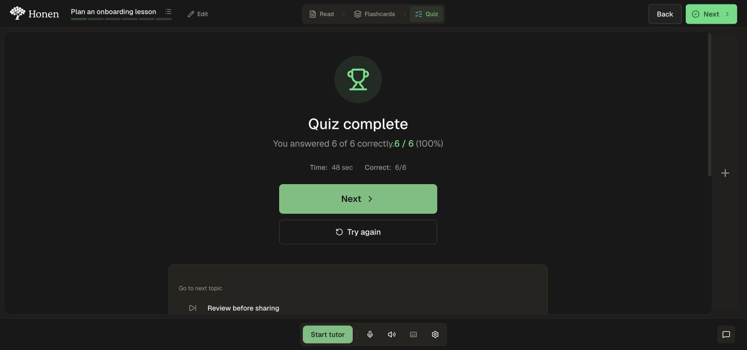 The demo quiz completed with its score and retry option