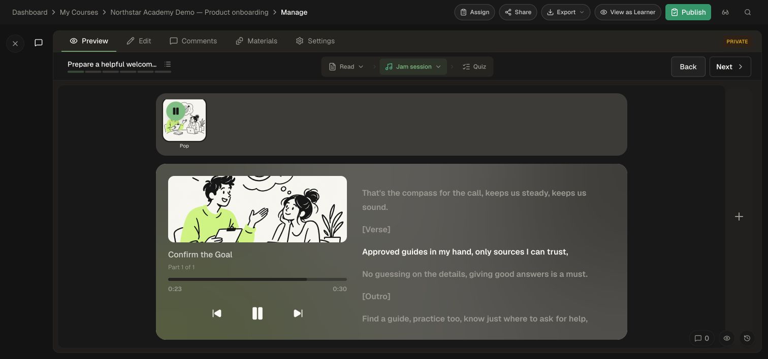 The fictional Confirm the Goal Jam playing with the current lyric highlighted