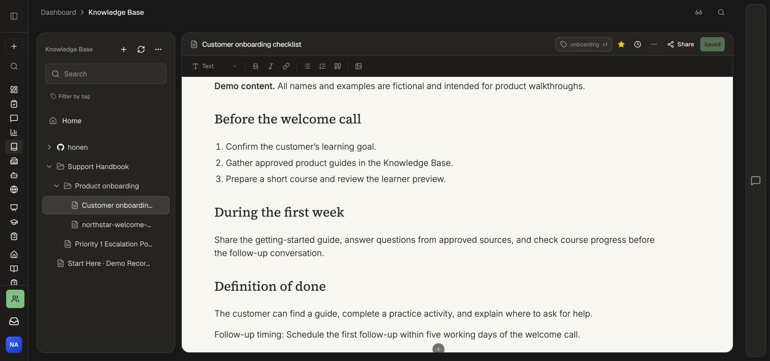 The updated fictional checklist saved in Knowledge Base