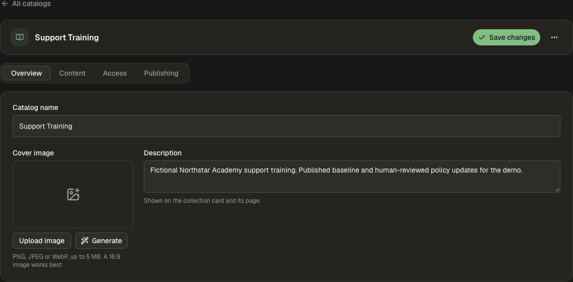 Overview of the fictional Support Training catalog